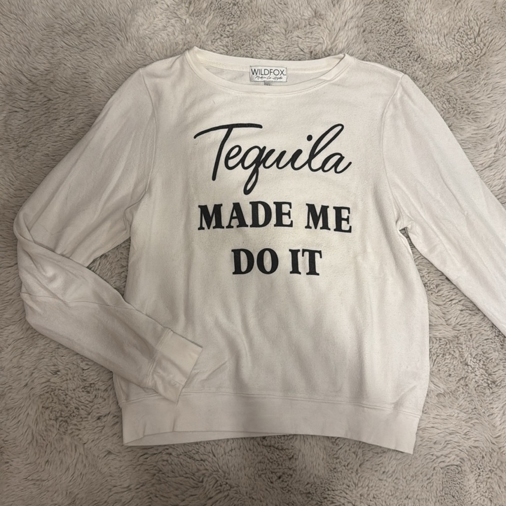 Wildfox “Tequila Made Me Do It” Brushed Hacci Crewneck Sweatshirt